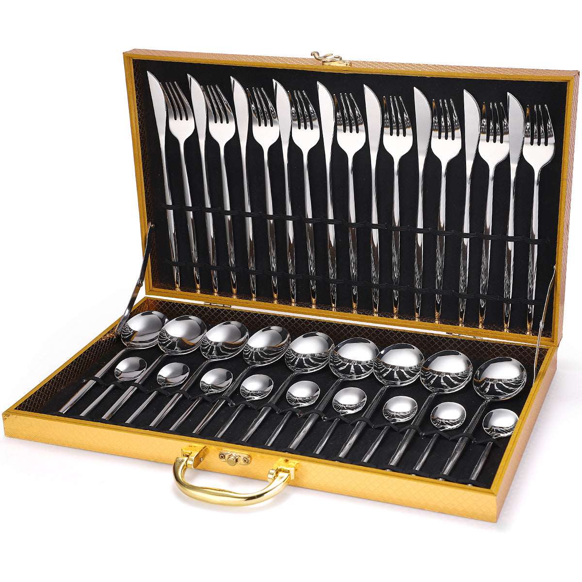 36-piece Stainless Steel Tableware Wooden Box Gift Box Set