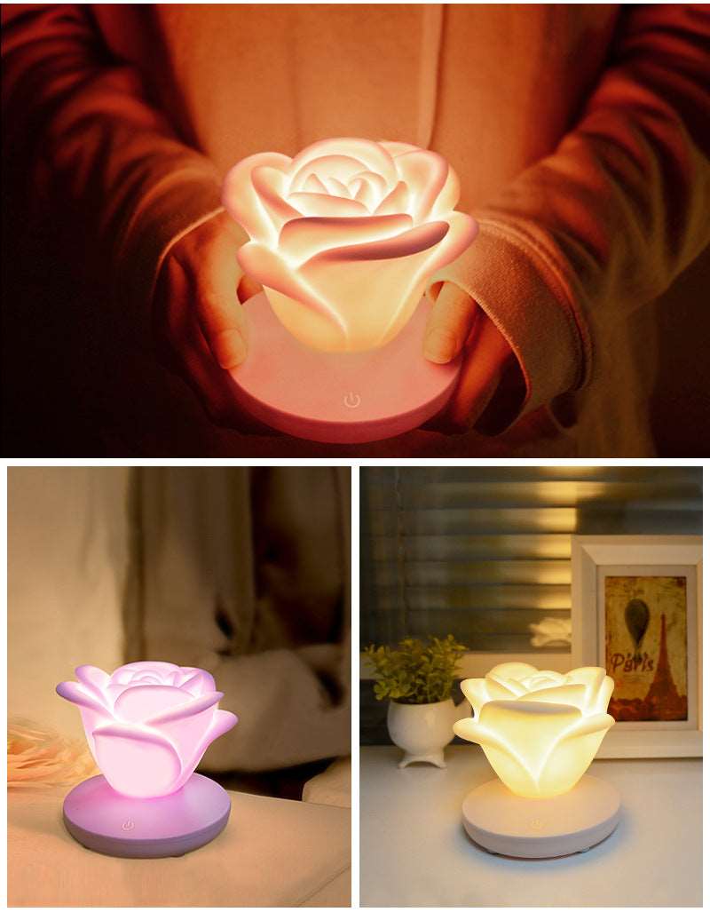 4 Colors Romantic Rose-shape Three Lighting Level Dimming Touch Night Light Valentine's Day Night Light