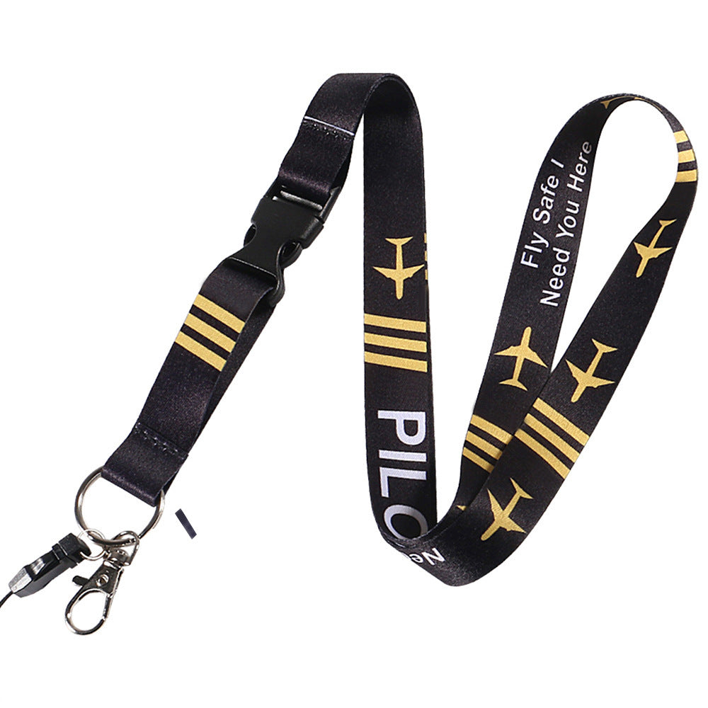 Black Yellow And White Pilot Mobile Phone Strap Lanyard ID Card Strap