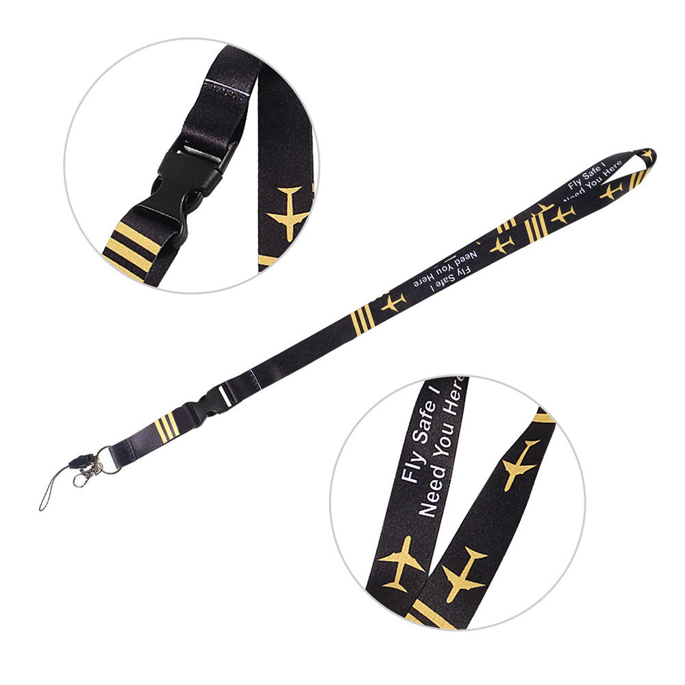 Black Yellow And White Pilot Mobile Phone Strap Lanyard ID Card Strap