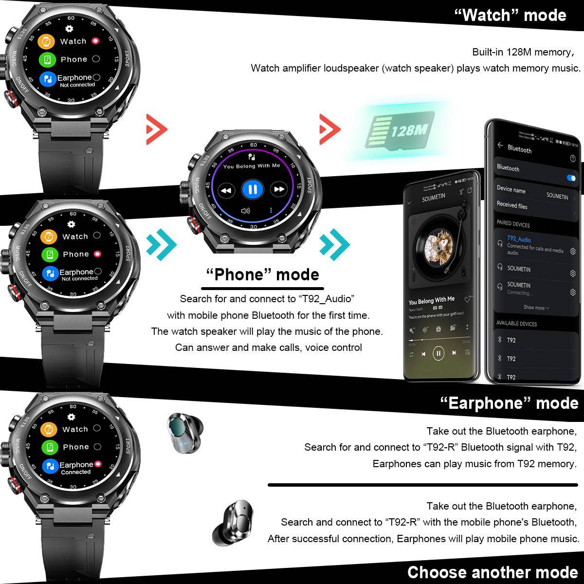 Sport-Smartwatch IPS mit Bluetooth und Headset