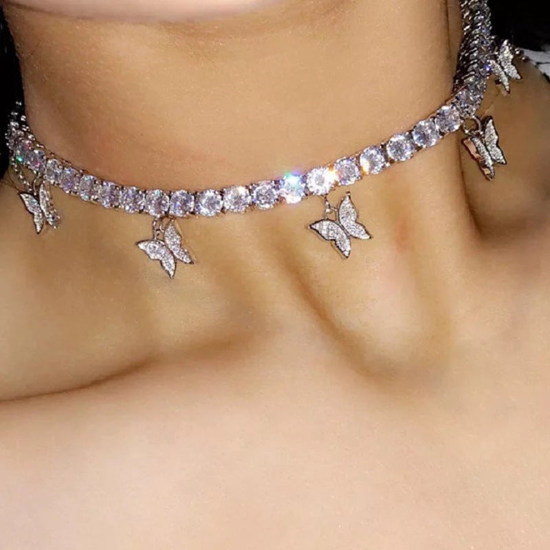 Damenmode-Halskette mit glänzender Kristall-Schlüsselbeinkette