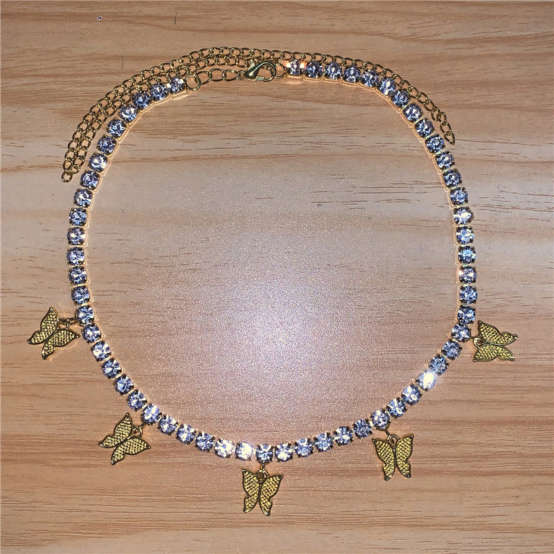 Damenmode-Halskette mit glänzender Kristall-Schlüsselbeinkette